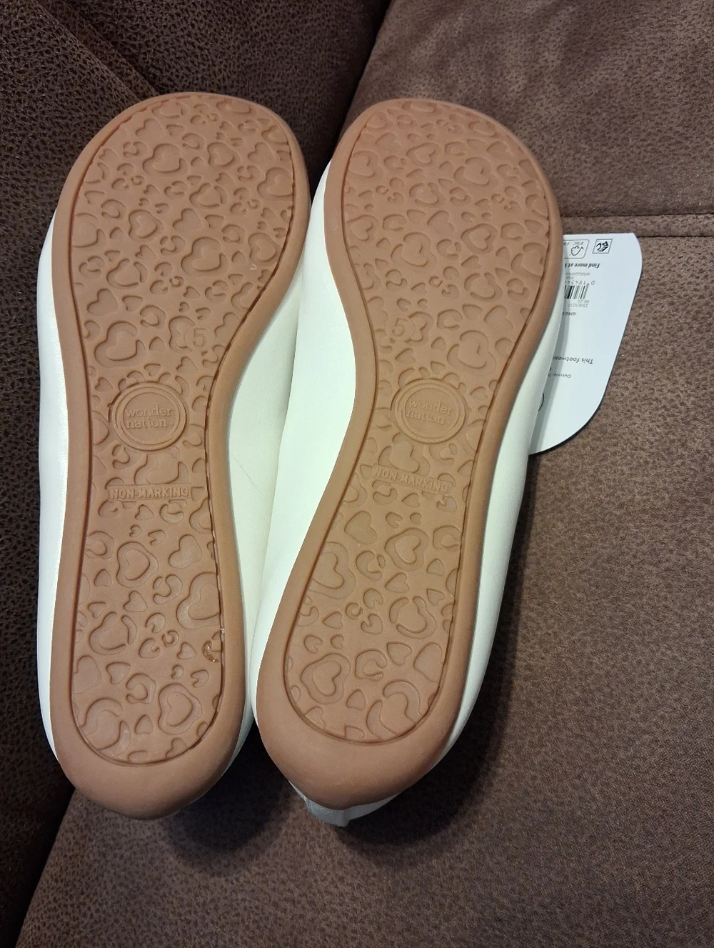 Wonder Nation Girls White Ballet Flats with Memory Foam Comfort Size 5